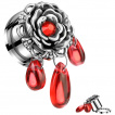 Ecarteur plug � design rose vintage sertie et gouttes de cristal rouge