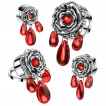 Ecarteur plug � design rose vintage sertie et gouttes de cristal rouge