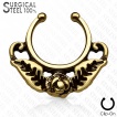 Faux piercing septum en acier d�cor� d'une rose avec ses feuilles