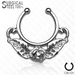 Faux piercing septum en acier d�cor� d'une rose avec ses feuilles