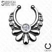 Faux piercing septum en acier style floral