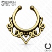 Faux piercing septum en acier style tribal � coeur ouvert et spirales