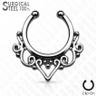 Faux piercing septum en acier style tribal � coeur ouvert et spirales