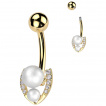 Piercing nombril dor� � fer � cheval de perles et zirconiums