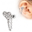 Piercing cartilage coeur pavé de strass à chaine