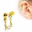 Piercing cartilage doré à chaine et strass