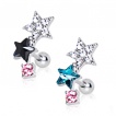 Piercing cartilage helix tricolore � duo d'�toiles strass