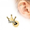 Piercing cartilage tragus h�lix dor� � couronne royale avec strass