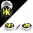Piercing faux plug acier � araign�e jaune sur fond noir