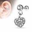 Piercing hélix / cartilage avec pendentif coeur pavé de strass