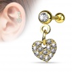 Piercing hélix / cartilage avec pendentif coeur pavé de strass