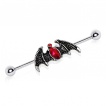 Piercing industriel � ailes de d�mon strass rouges rubis