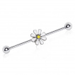 Piercing industriel � fleur marguerite emaill�e blanc et jaune
