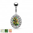Piercing nombril à opale synthétique ovale bordée de strass