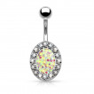 Piercing nombril à opale synthétique ovale bordée de strass