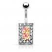 Piercing nombril � opale synth�tique rectangulaire bord�e de strass