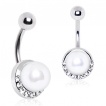 Piercing nombril � arc de strass et perle ivoire