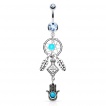 Piercing nombril avec Attrape rêve et Hamsa / main de Fatima à perle turquoise