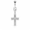 Piercing nombril avec croix pav�e de stasses clairs
