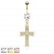 Piercing nombril avec croix pav�e de stasses clairs