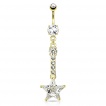 Piercing nombril avec étoile strass au bout d'une barette sertie