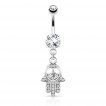 Piercing nombril avec Hamsa / main de Fatima � paume ajour�e en coeur
