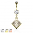 Piercing nombril avec plaque losange pav�e de strasses