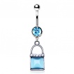 Piercing nombril cadenas � oeil de chat bleu ciel avec strass