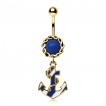 Piercing nombril dor� � ancre de marine blanche et bleue