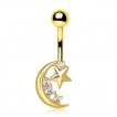 Piercing nombril dor� � croissant de lune serti et �toile