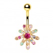 Piercing nombril doré fleur strass arc en ciel