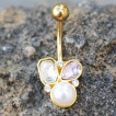 Piercing nombril doré à perle et pierres