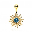 Piercing nombril dor� soleil ardent avec Opale bleue