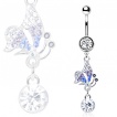 Piercing nombril �l�gant papillon � strass tricolores