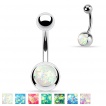 Piercing nombril en acier à boules et opale de synthèse