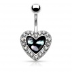 Piercing nombril en forme de coeur à centre nacré et contours strass