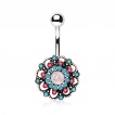Piercing nombril fleur bleue et rose multi-perles � Opale