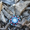 Piercing nombril fleur bleue et rose multi-perles � Opale