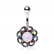 Piercing nombril fleur circulaire à perles et Opale