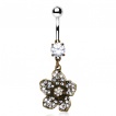 Piercing nombril fleur cuivrée style antique pavée de pierres