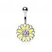Piercing nombril fleur fantaisie jaune et blanche à strass