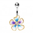 Piercing nombril fleur hibiscus sertie � bords dor�s
