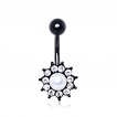 Piercing nombril fleur noire � strass clairs et perle