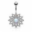 Piercing nombril fleur royale à 12 pétales avec Opale et cristaux