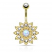 Piercing nombril fleur royale à 12 pétales avec Opale et cristaux