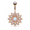 Piercing nombril fleur royale à 12 pétales avec Opale et cristaux