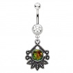 Piercing nombril fleur tropicale à pierre Vitrail Medium