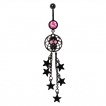Piercing nombril noir � crane et �toiles style attrape-r�ves