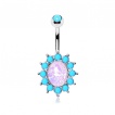 Piercing nombril à Opale ovale bordée de Turquoises