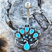 Piercing nombril paon émaillé bleu à strass